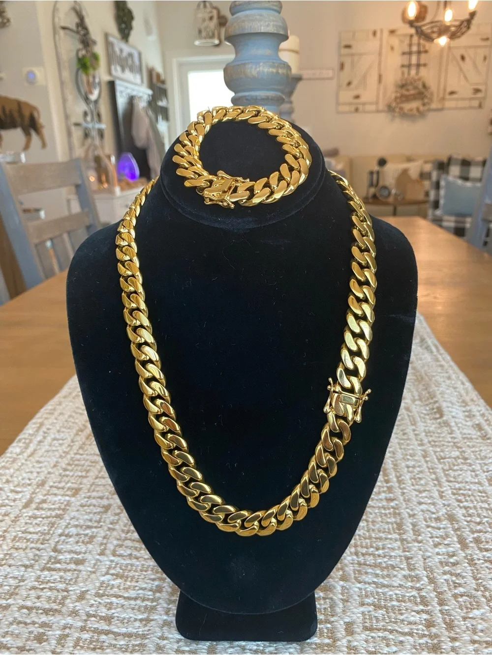 18k 14mm Gold Miami Cuban Link 2 Piece Set Necklace and Bracelet